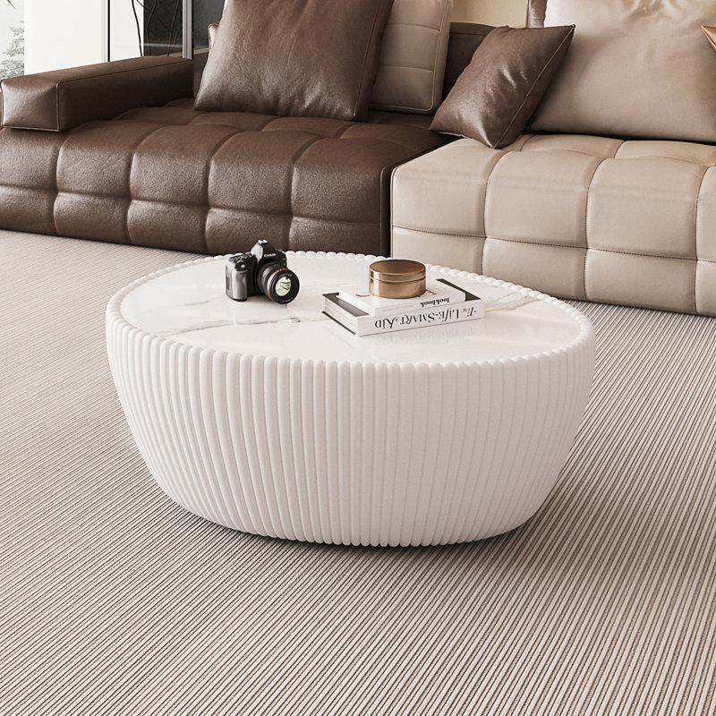 Light Marble Top Goose Eggs Shape White PU Coffee Modern Sofa Table For Living Room Furniture, White