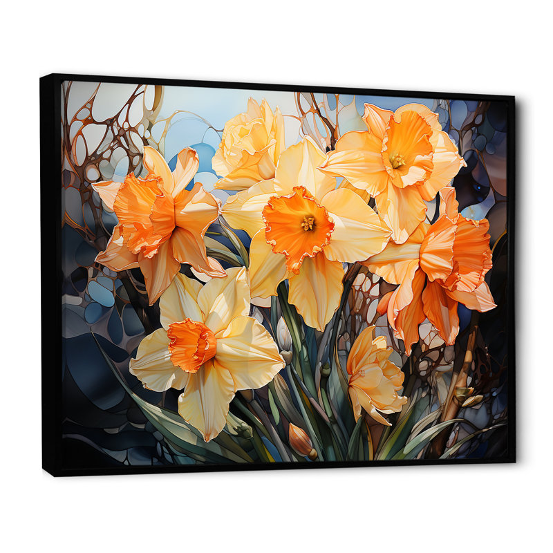 Efflorescence de jonquilles orange, H 24 po x l 32 po x P 1 po, Cadre flottant noir