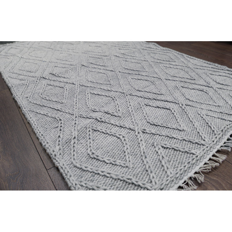 Tapis de zone argenté noué la à la main Fischer, Rectangle 3 pi x 5 pi