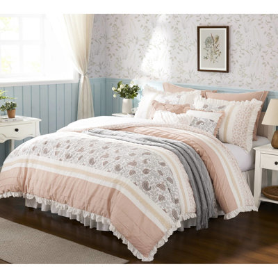 Édredon 9 pièces pour très grand lit - coton, motif cachemire, bride, 2 taies décoratives, coussins décoratifs Euro 3, tissu, avec imprimé, tissu acarien