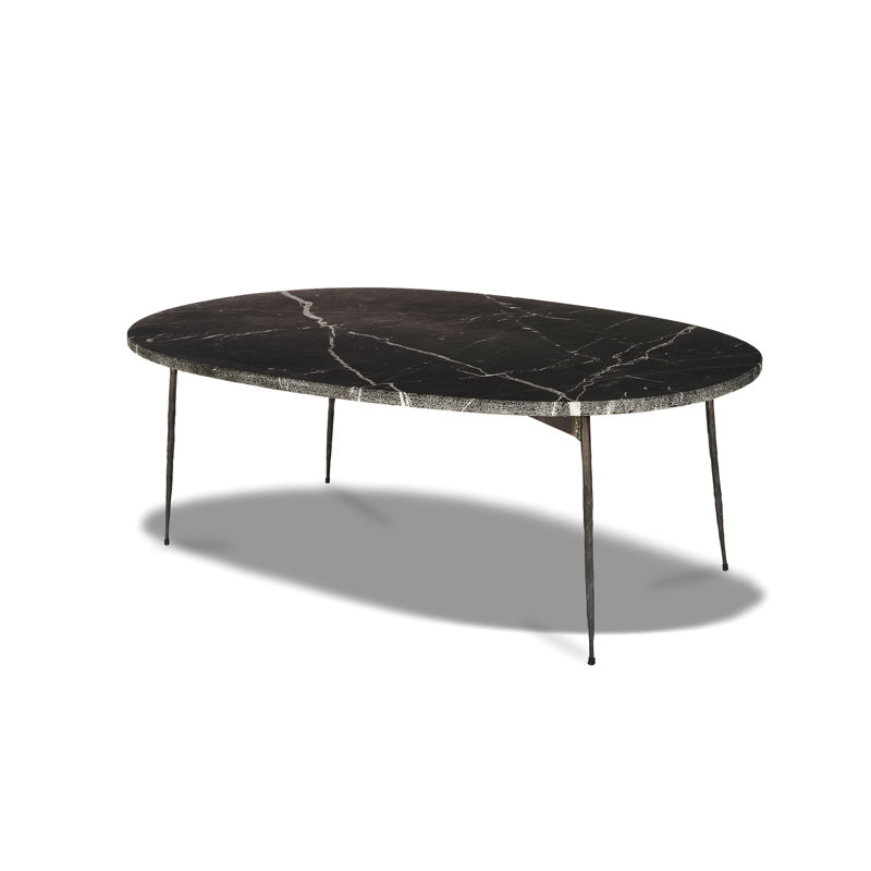 Tuk Tuk Marble Top Single Coffee Table, Black Marble, 14" H x 39" W x 28" D