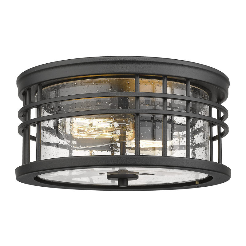 Mcree 12 Inch 2-light Seeded Glass Flush Mount Ceiling Light, ‎Black