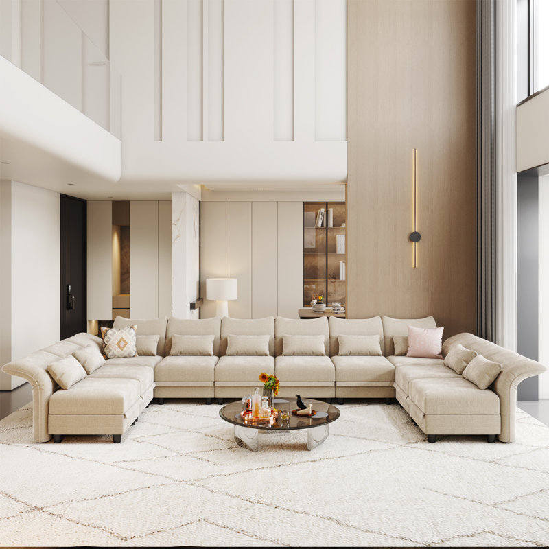 Brodderick Upholstered Sectional, Ivory Microfiber