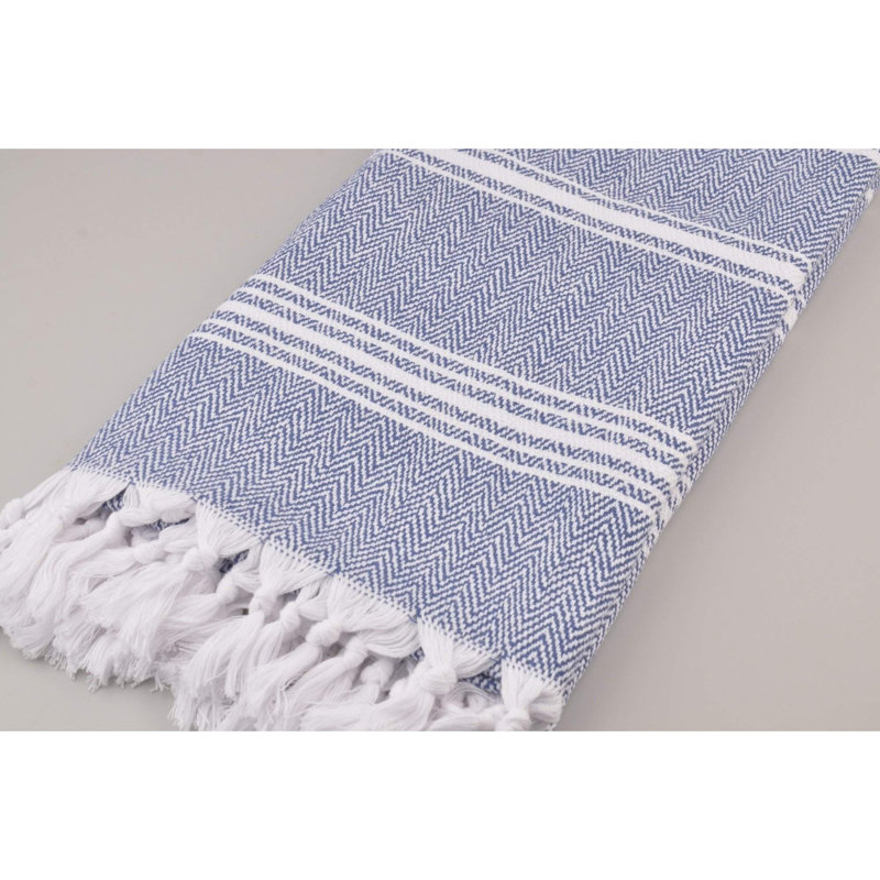 Wadlington Turkish Cotton Beach Towel , White/Blue
