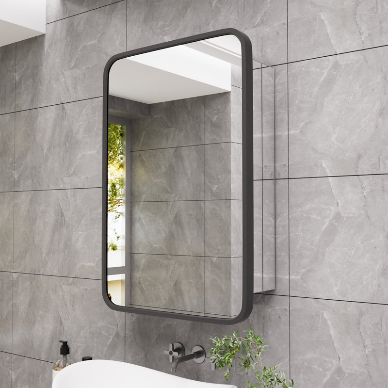 Armoire à pharmacie avec miroir réglable Anaahat, Noir, H 24 po x l 16 po x P 3,8 po