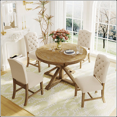 Dining Table Set with Extendable Table and 4 Upholstered Chairs for Dining Room