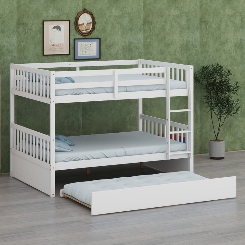 Multi-Use Bunk Bed System With Trundle Bed, Guardrails, And Easy Conversion Design, White