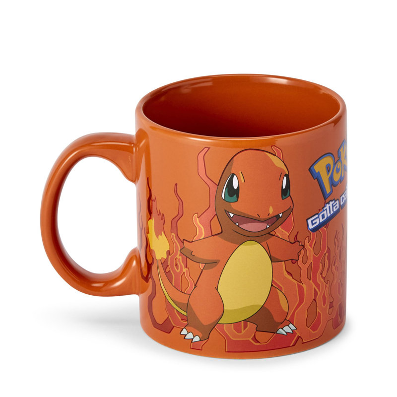 Tasse à café en céramique à imprimé feuille d'or Pokémon Charmander | Peut contenir 20 onces