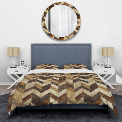 Ensemble de housse de couette moderne beige et brun à chevrons III
