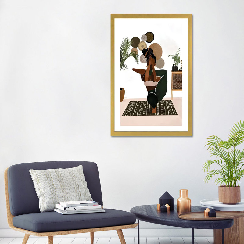 « Équilibre » par Brie Nicole-impression d’art graphique, Papier encadré doré, Blanc, H 32 po x l 24 po x P 1 po