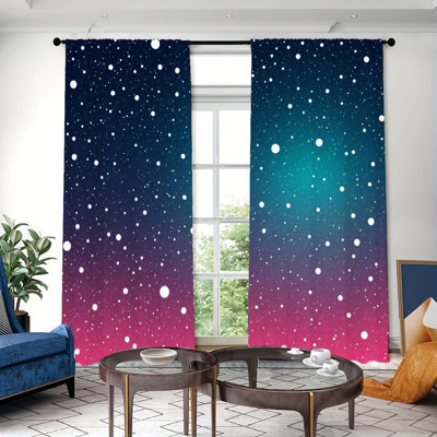 2PCS Gradient Starry Sky Pattern Light Filtering Curtains with Easy Hang Rod Pocket Design, Modern Galaxy Theme Decor, All-Season for Home Living Room Bedroom Study Cabinet Decoration