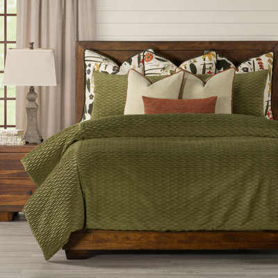 Pleated Velvet Olive Green Duvet Cover & Insert Set