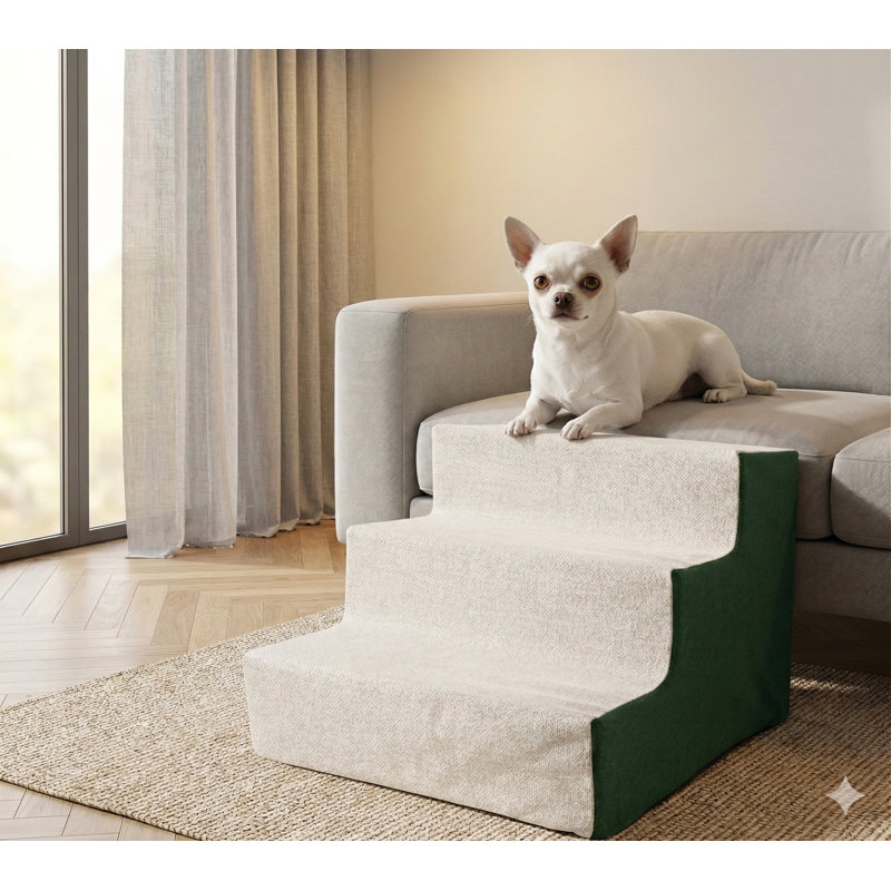Pre-Assembled Three-Step Cat Stairs for Small Dogs, Includes Washable Cover, Suitable for Couch and Low Bed Access (Height: 12.2 Inches)