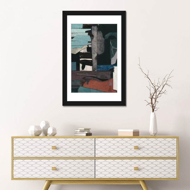 «Mid-Century Collage III», reproduction d'art sur toile, H 24 po x l 16 po x P 1 po, Papier avec cadre noir, Blanc