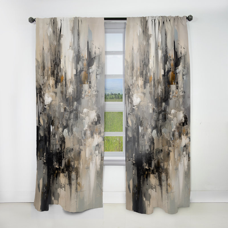 Kya - Rideaux abstraits - Monde obscur intérieur gris Marble I - Velours obscurcissant - 1 panneau, L 52 po x L 84 po