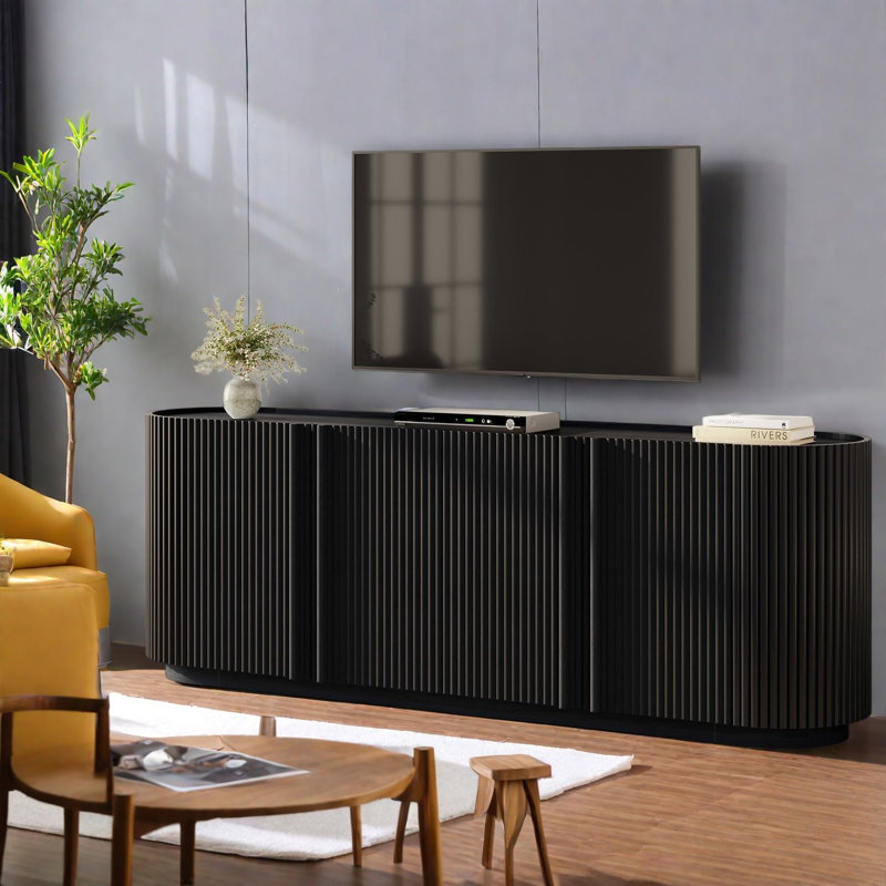 Meuble télé et centre de divertissement cannelés en panneaux de fibres à densité moyenne de 66,9 po