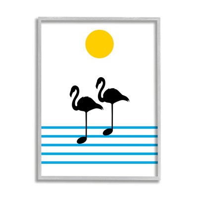 «Morning Sound Flamingo Silhouettes», abstraction sur toile tendue par Atelier Posters
