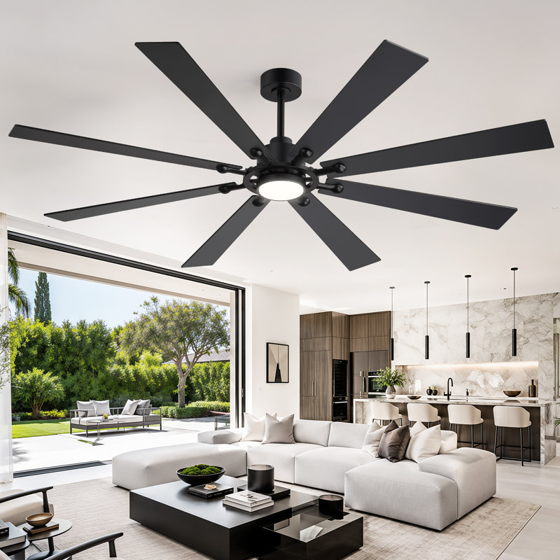 Ventilateur de plafond à 72 pales de 72 po avec lumière et télécommande, moteur à courant continu silencieux réversible à 6 vitesses, lumière DEL 3CCT, ventilateur de salon moderne, finition noire / noyer