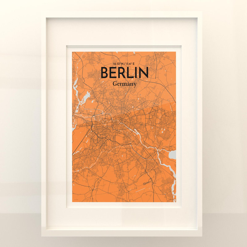 Berlin City Map In Orange - No Frame Print, 24cm H x 18cm W x 0.05cm D
