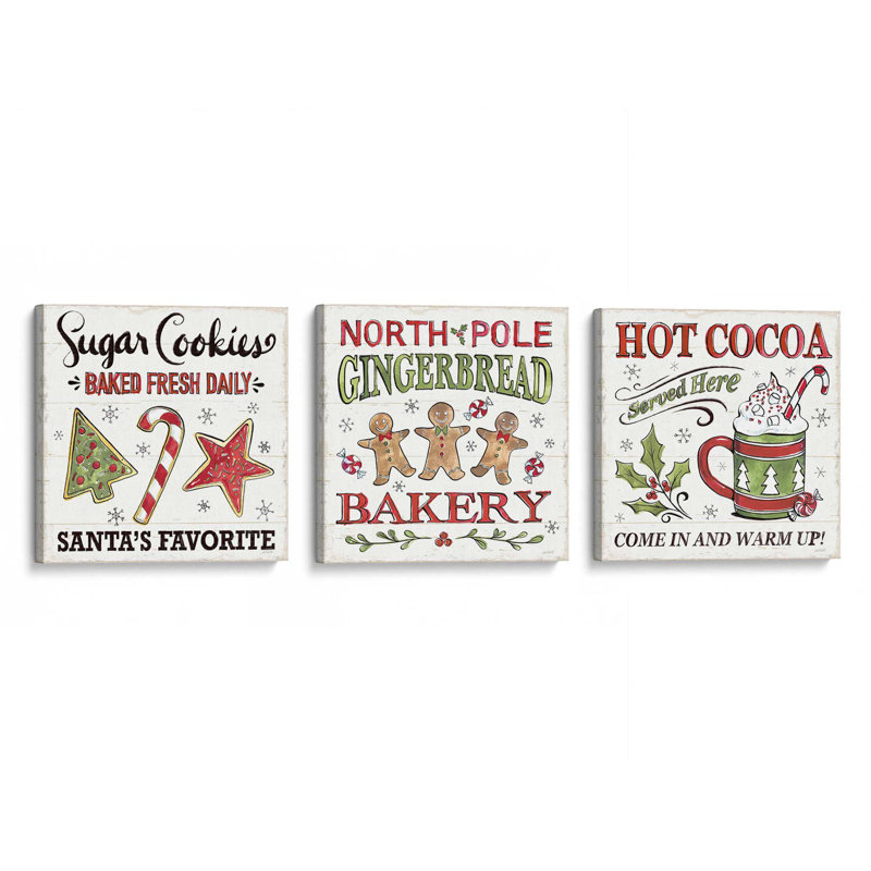 «Santa's Favorite Sugar Cookies», ensemble de 3 impressions sur toile, H 16 po x l 48 po, Toile tendue, Toile tendue