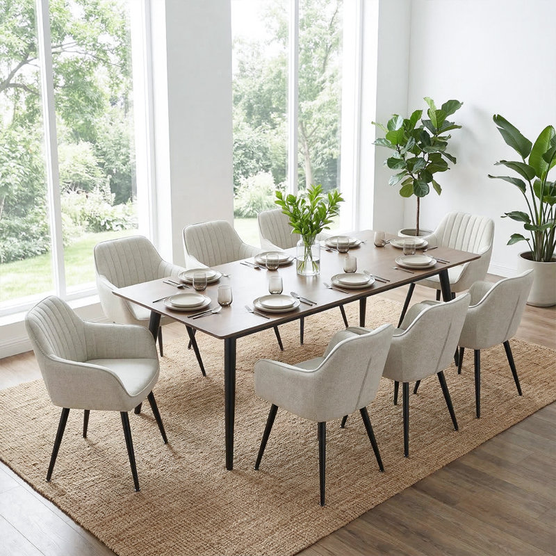 Fauteuils de salle à manger rembourrés modernes avec dossier capitonné et pieds en métal, Beige