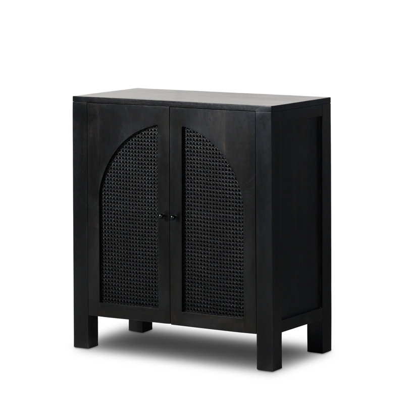 Black Wash Solid Wood and Cane Bar Cabinet