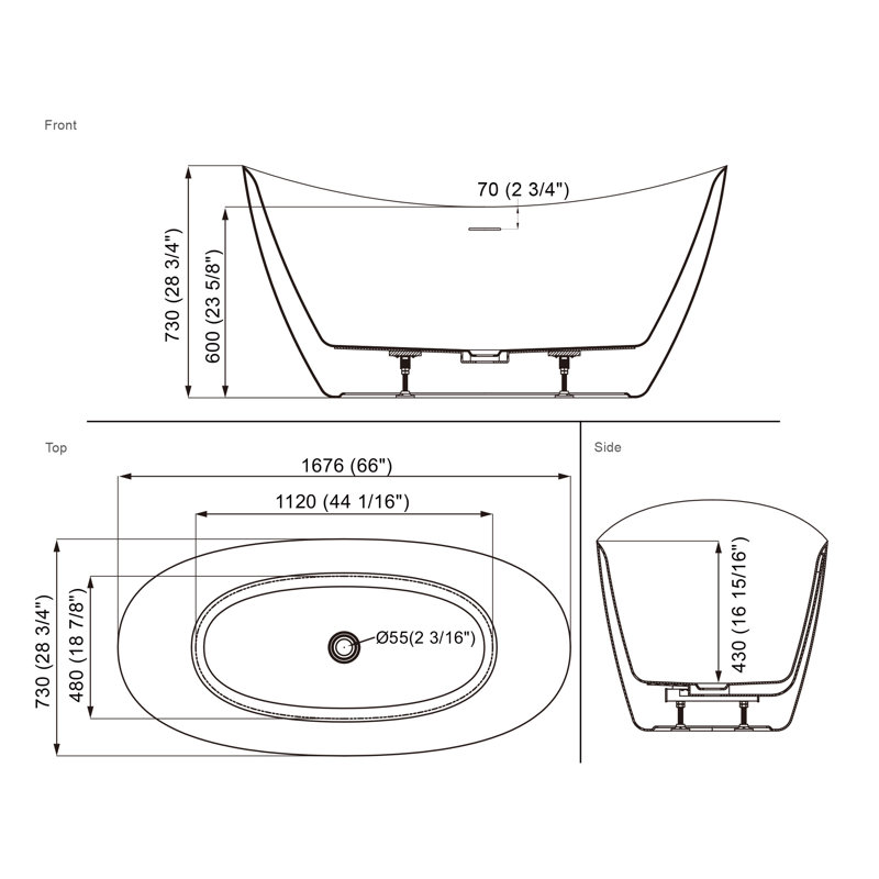 66 po x 30 po cUPC Baignoire de trempage en acrylique autoportante à dossier ergonomique résistant aux égratignures et aux taches pour la salle de bain