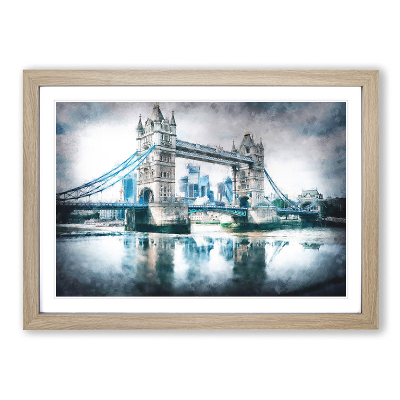 London Bridge - Picture Frame Graphic Art Print, 33cm H x 45cm W x 2cm D, Oak Framed