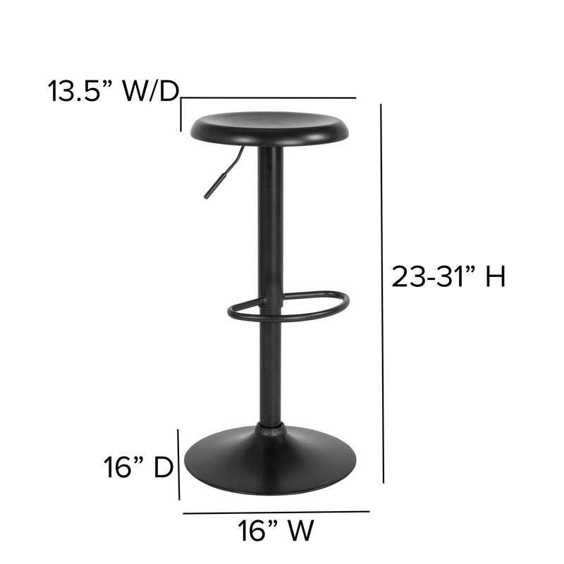 Yuvaan Retro Metal Backless Adjustable-Height Barstool, Black