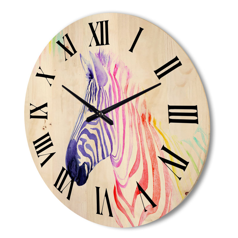 Portrait d'horloge murale en bois zébré arc-en-ciel, Grand