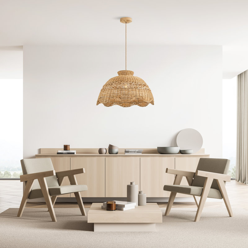 Le Perle Rattan Pendant Light - Natural Brown Dome 1-Light Polished Handwoven Dimmable Ceiling Light For Kitchen Island, Kitchen, Dining Room, Living Room, Bedroom or Hallway in Modern, Farmhouse & Boho Style
