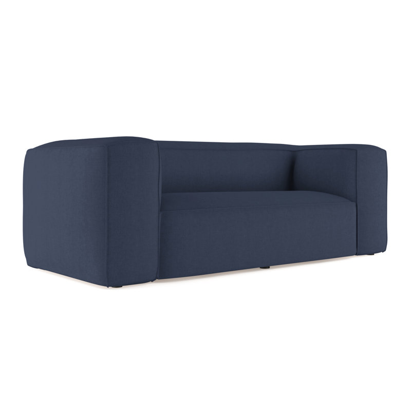 Canapé surdimensionné Varick, Imprimé bleu de lin à tissage carré, H 30 po x l 96 po x P 47 po, Patiné