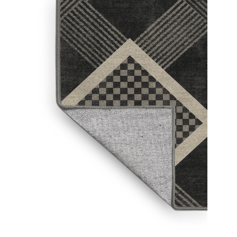 Tapis damier art déco lavable à la machine en brun - reliure grise Parkchester, 8x12