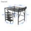 Lit mezzanine double avec bureau pliable et station de charge, lit mezzanine double en métal avec bande lumineuse et rangement pour escalier