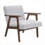 Fauteuil d'appoint contemporain en tissu gris ardoise pour adultes, siège en bois d'hévéa massif brun noyer
