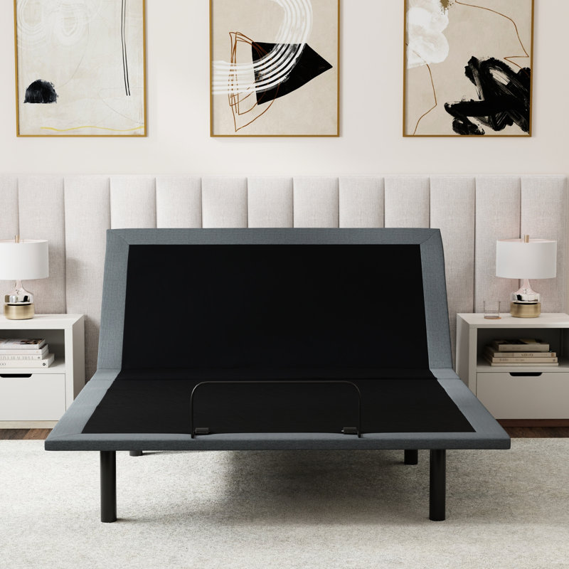 Base de lit pour grand lit réglable Os4 - élément de positionnement de la tête et des pieds, télécommande sans fil, cadre de structure ferme, pliage central, méthode d'assemblage facile, grand lit noir et gris avec aspect, construction robuste,