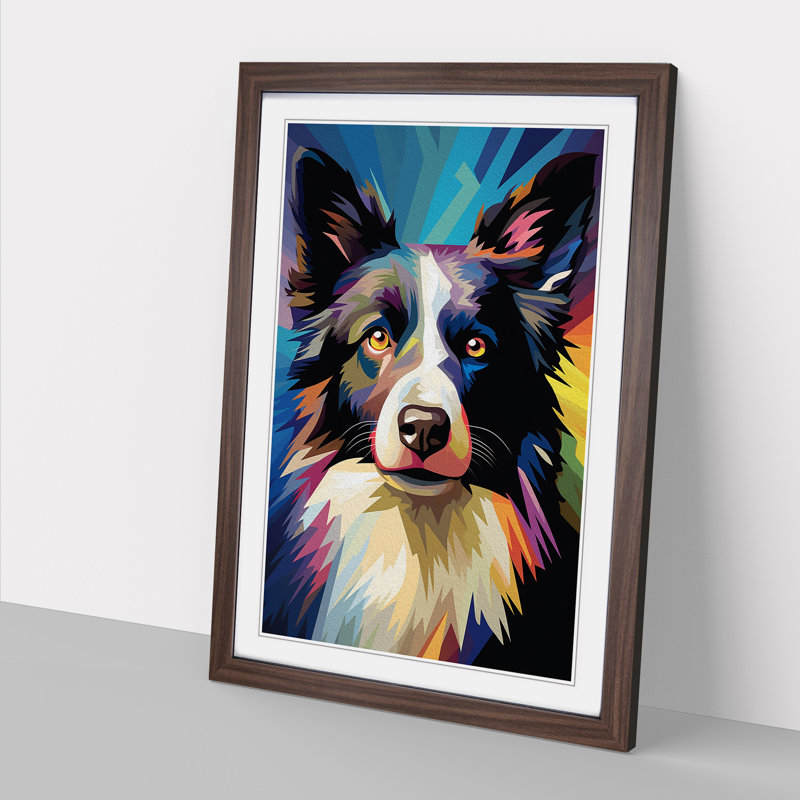 Border Collie Op No.2 - Single Picture Frame Print on Wood, Walnut Framed, 34cm H x 25cm W x 2cm D