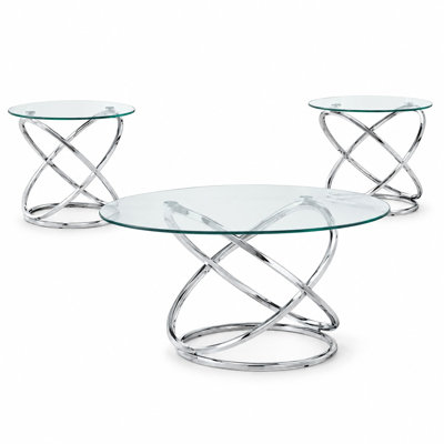Ensemble de tables basses contemporaines en acier inoxydable avec deux tables de bout de couleur chrome, de conception moderne et de fabrication robuste pour les espaces de vie principaux