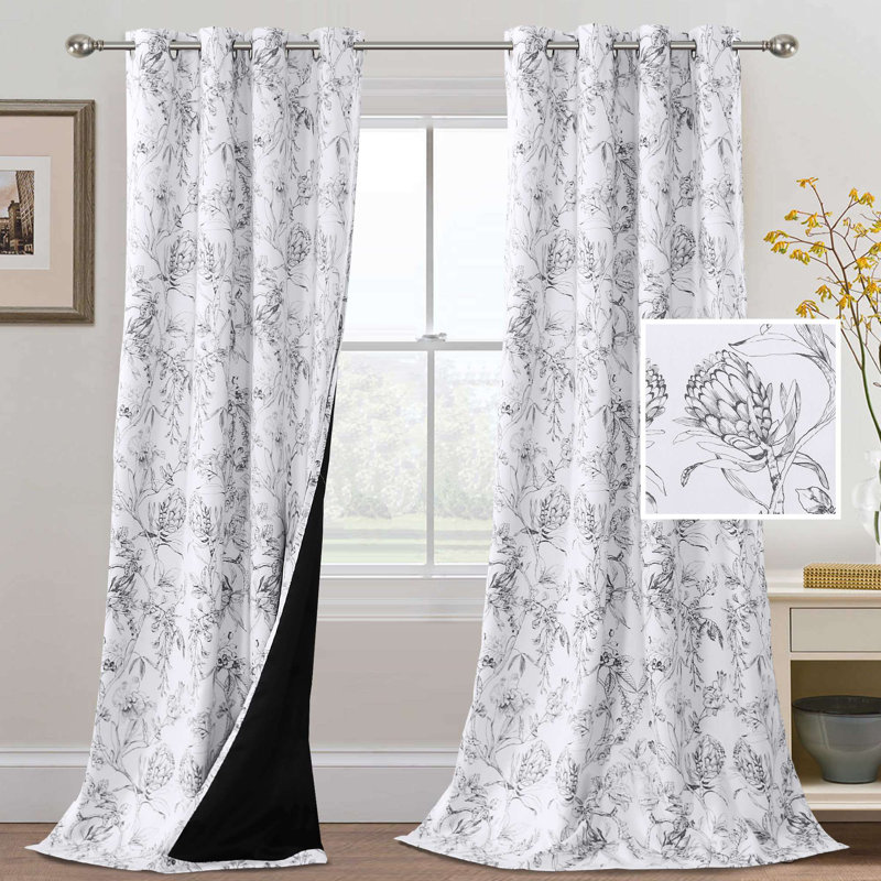 Pendar Floral Thermal Blackout Curtain with Grommets, 108" L x 52" W , Grey