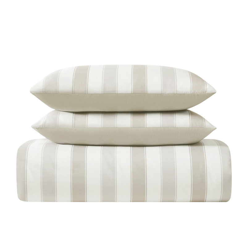 Aiden Standard Striped Duvet Cover, White/Tan, King Duvet Cover + 2 King Shams