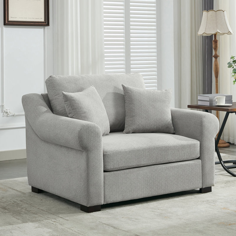 Fauteuil surdimensionné en chenille, Chenille gris pâle, H 35,5 po x l 44,5 po x P 36,2 po