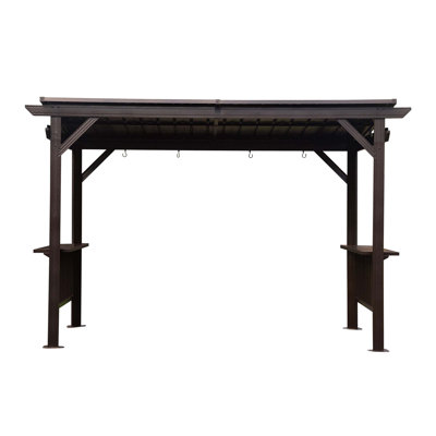 6.5X12ft Hardtop Grill Gazebo, Outdoor BBQ Gazebo With 2 Side Shelves And Sloping Galvanized Steel Roof, Metal Permanent Grill Canopy With Ceiling Hooks For Patio, Lawn, Backyard, Deck