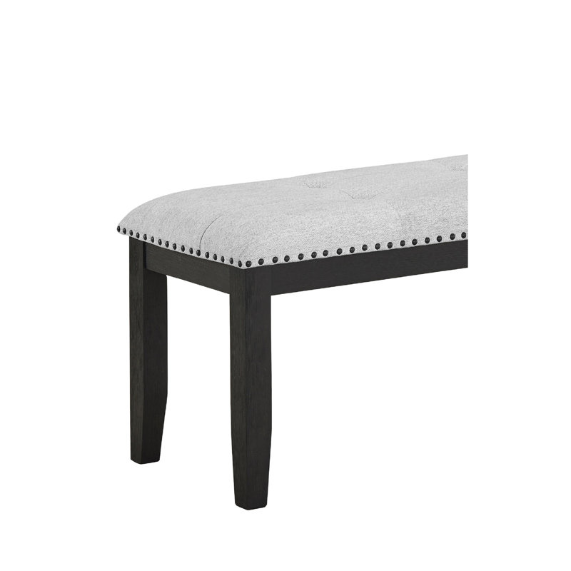Banc transitionnel rembourré avec pieds noirs et revêtement gris pour l'ameublement de la chambre à coucher à finition grise