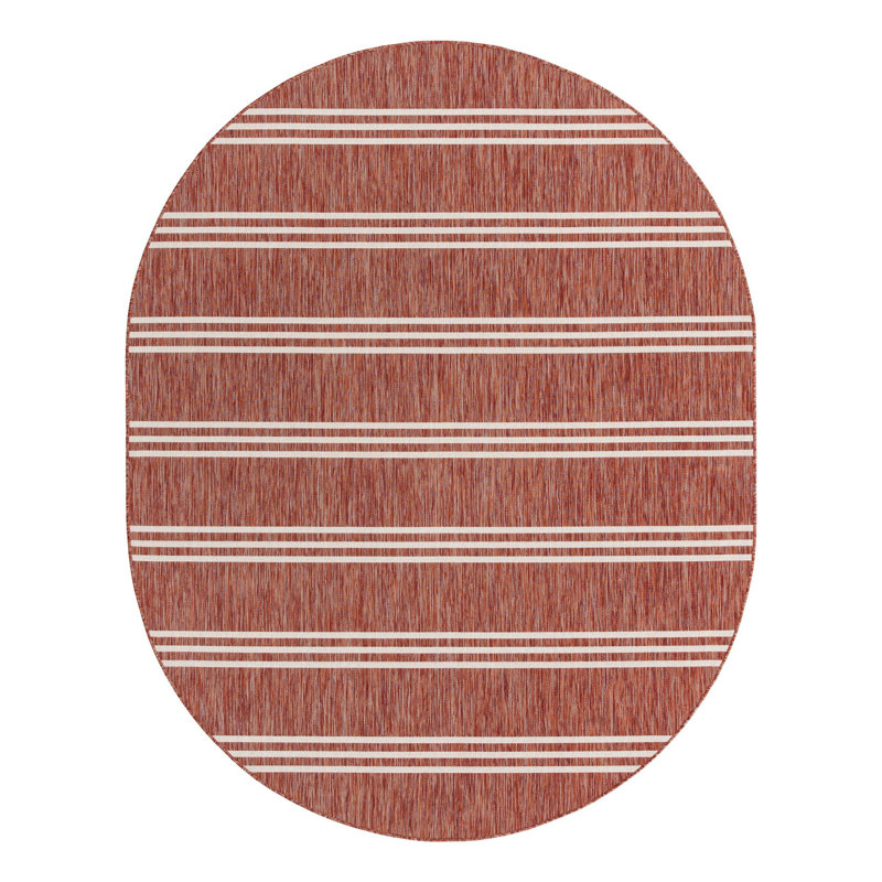 Tapis rond rayé rouge , Ovale 7 pi 10 po x 10 pi