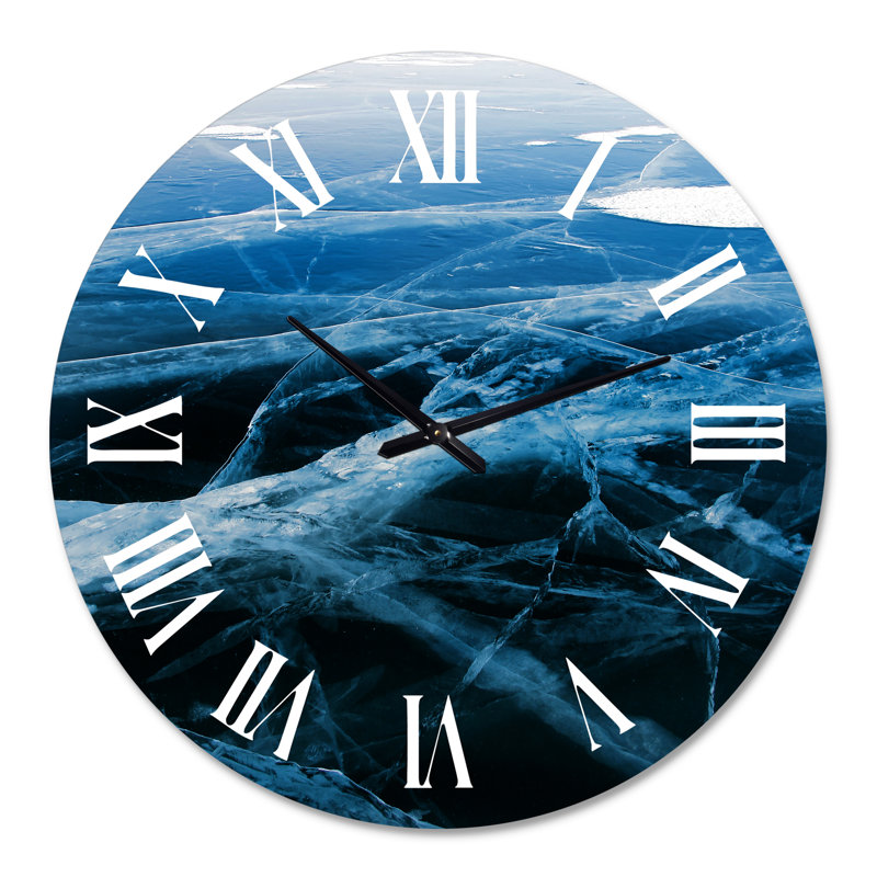 Blue and White Ice Structure II - Horloge murale moderne, Grand