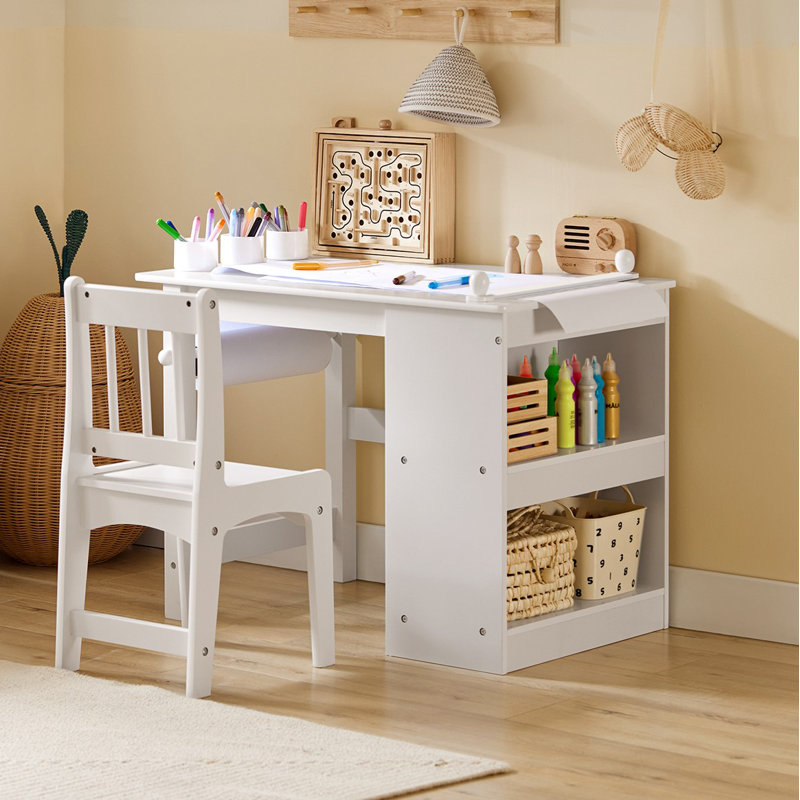 Ilarie Rectangular Preschool Kids Art And Craft Table Set, White