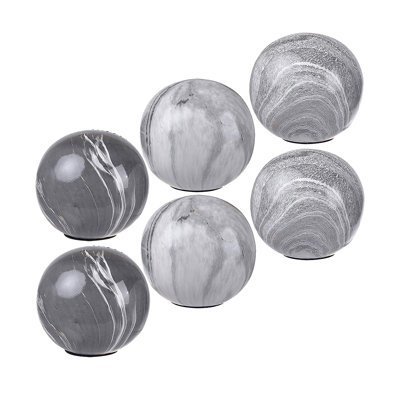 Ensemble de 6 sphères décoratives en céramique grise à motif marbré, orbes brillantes imitant la pierre, pour décorer un bol, un foyer ou une étagère (3,9 pouces).
