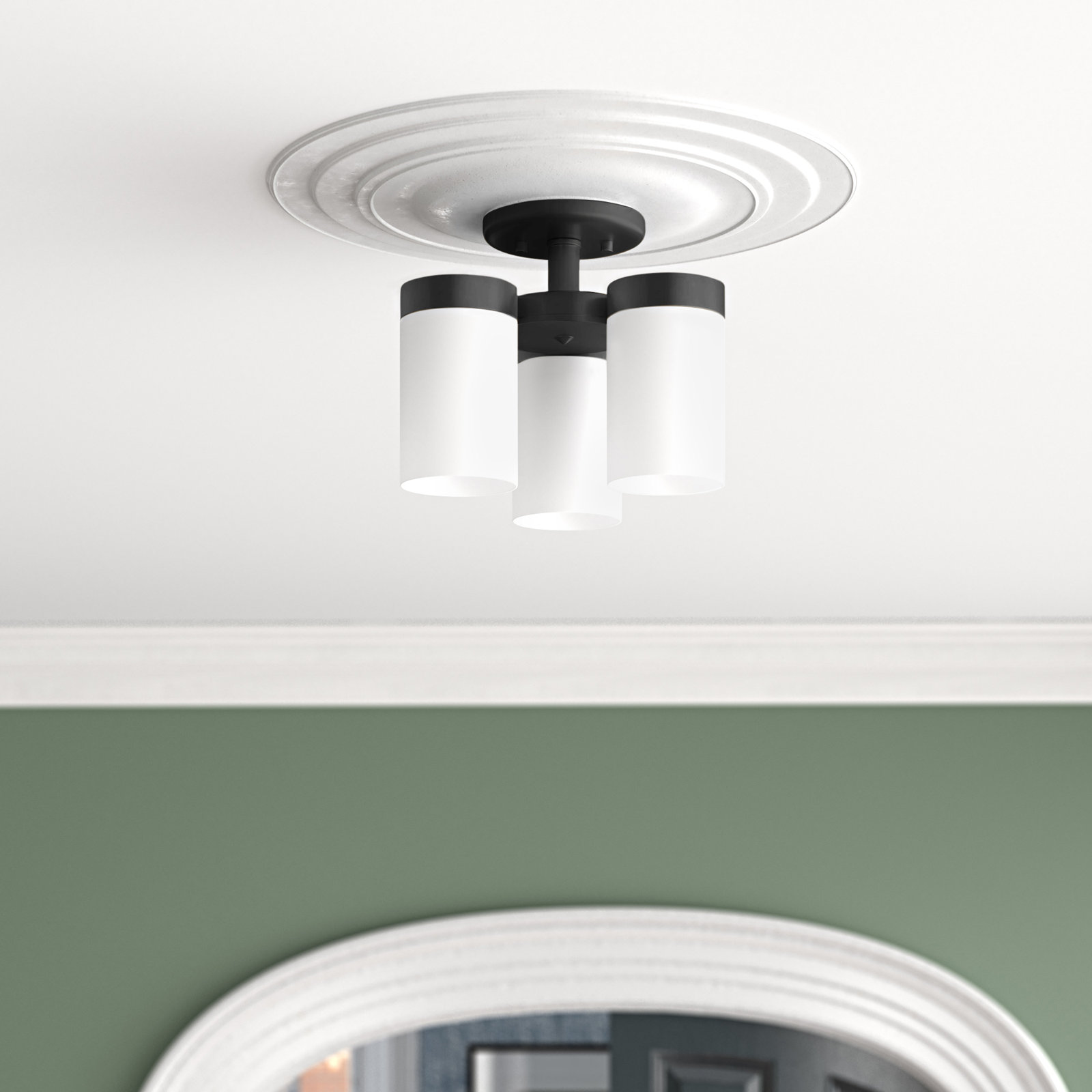 Preston 3 Light Frosted Glass Semi Flush Mount, Black