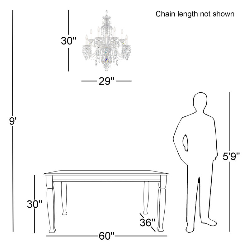 Sterling 12 - Light Glass Classic / Traditional Chandelier, Polished Silver, Crystals From Swarovski