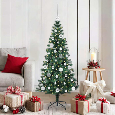 vidaXL Artificial Pre-lit Christmas Tree Green PVC and Metal